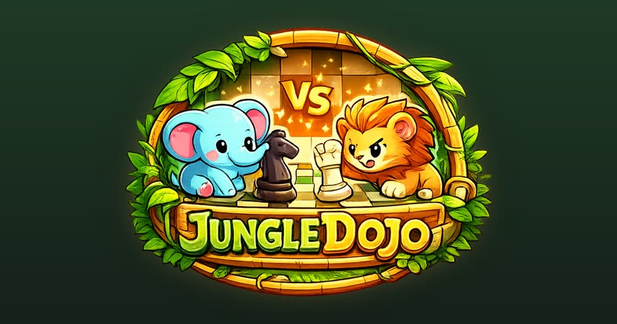 Jungle Dojo — slon a lev proti sobě nad herním plánem